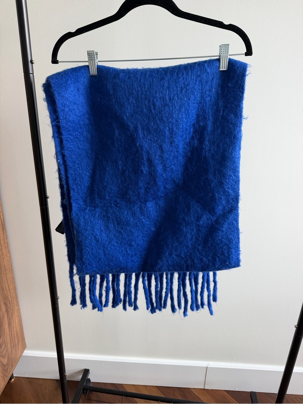 Only Large Electric Blue Fuzzy Knit Blanket Scarf with Fringe